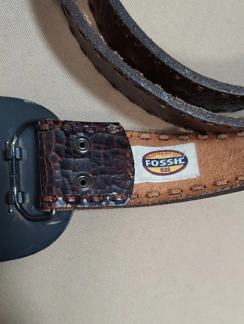 Fossil Belt, Size 32-35 Brown Resin Buckle, Cowhide Leather